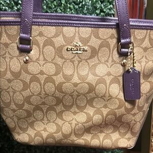 Coach Purple and Tan Signature Tote Bag